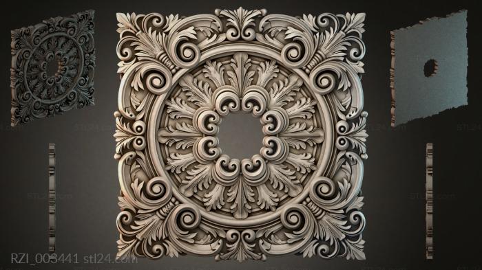 Round decor, rosettes (Square panel with acanthus scrolls and volutes, RZI_003441) 3D models for cnc