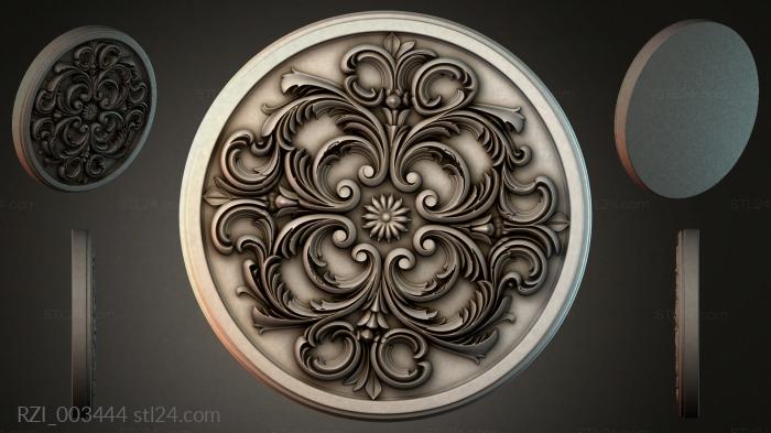 Round rosette with volutes and a floral center 3d STL model