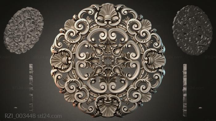 Round rosette with scrolls and shells 3d STL model