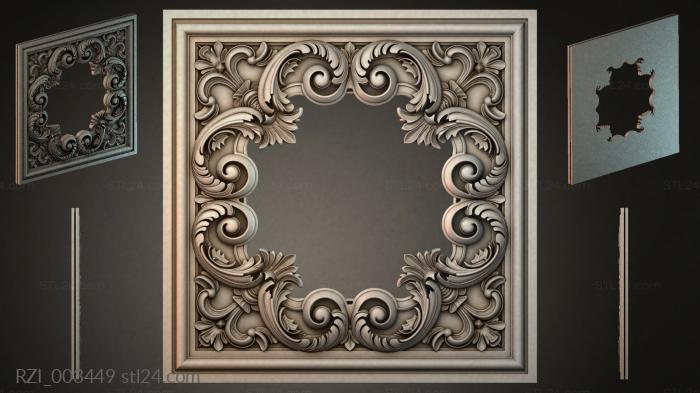 Round decor, rosettes (Frame with acanthus scrolls and spiral cartouches, RZI_003449) 3D models for cnc