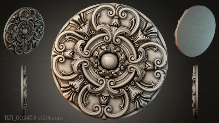 Round rosette with volutes and a central sphere 3d STL model