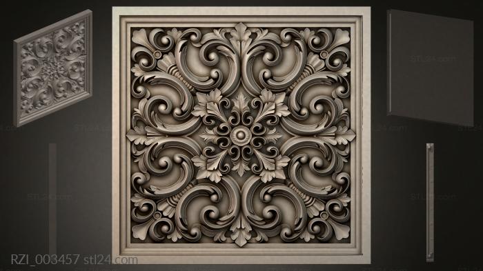 Decorative panel with volutes and floral ornament 3d STL model