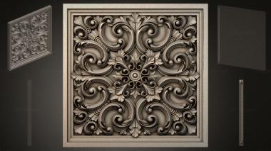 Round decor, rosettes Decorative panel with volutes and floral ornament 3d model