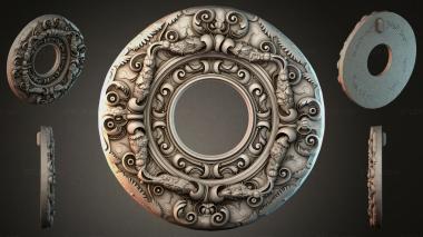 Round decor, rosettes Round rosette with volutes and floral ornament 3d model