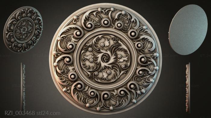 Round rosette with floral ornament and pearls 3d STL model