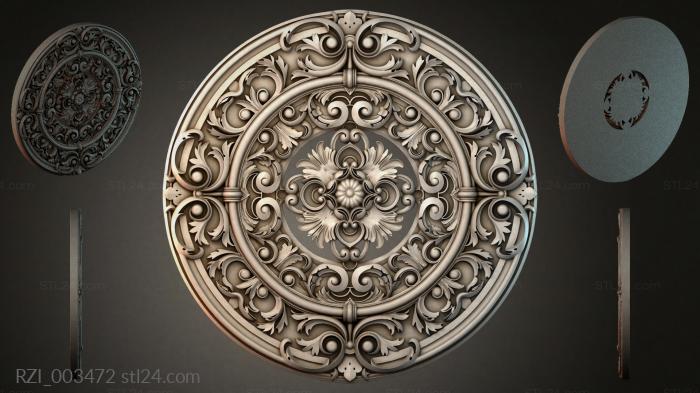 Round ceiling rose with acanthus scrolls and a floral center 3d STL model