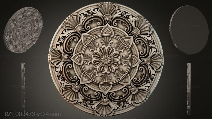 Round decor, rosettes (Round rosette with a floral medallion and swirls, RZI_003473) 3D models for cnc