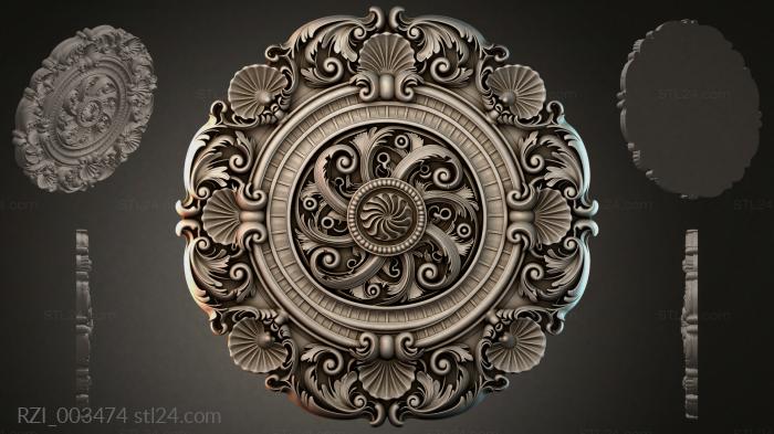 Ceiling rosette with curls and medallion 3d STL model
