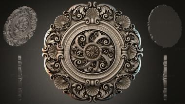 Round decor, rosettes Ceiling rosette with curls and medallion 3d model