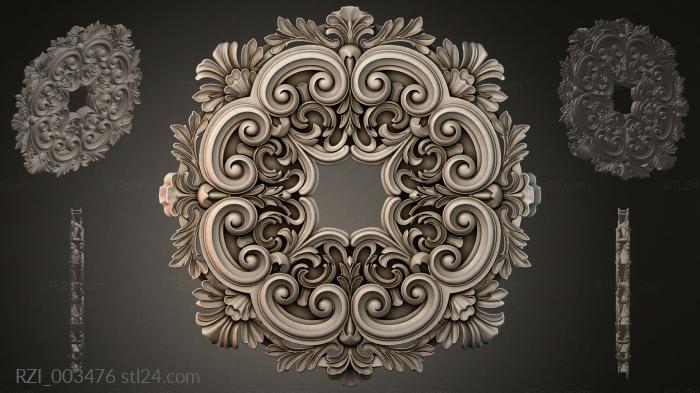 Square rosette with volutes and acanthus leaves 3d STL model