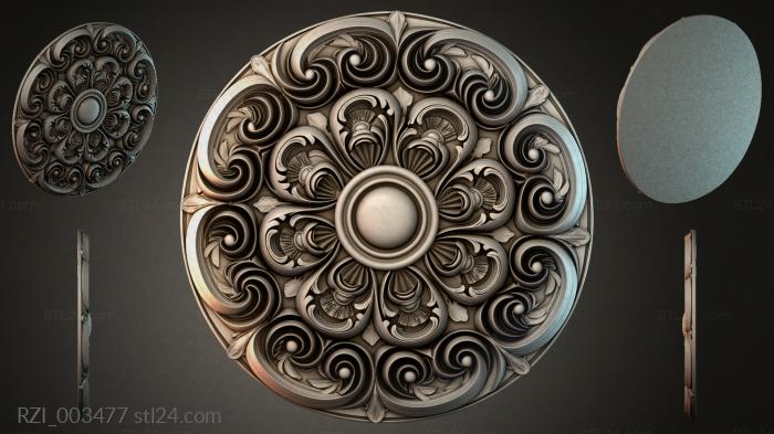 Round rosette with volutes and a central ball 3d STL model