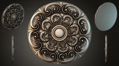 Round decor, rosettes Round rosette with volutes and a central ball 3d model