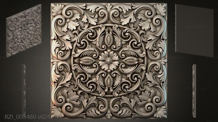Square panel with climbing acanthus and central flower 3d STL model