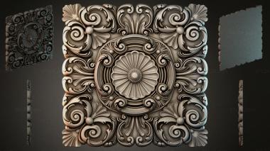 Round decor, rosettes Square panel with rosette and spiral ornament 3d model