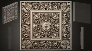 Round decor, rosettes Carved square panel with acanthus and a central rosette 3d model