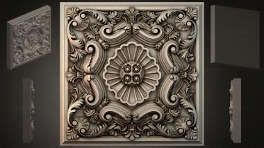 Round decor, rosettes Square panel with a central rosette medallion and volute corners 3d model