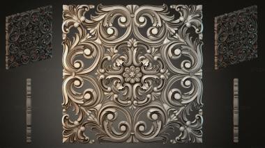 Round decor, rosettes Carved panel with volutes and floral ornament 3d model
