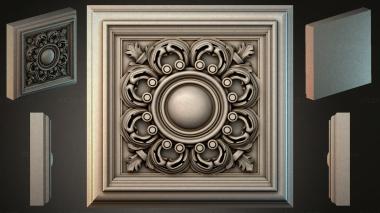 Round decor, rosettes Square panel with a central sphere and floral ornament 3d model