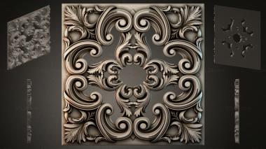 Round decor, rosettes Square panel with swirl volutes and leaves 3d model