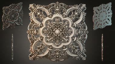 Round decor, rosettes Square carved panel with symmetrical scrolls and a central medallion 3d model