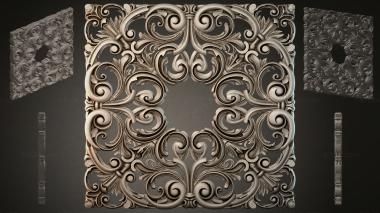 Round decor, rosettes Square panel with climbing acanthus and spirals 3d model