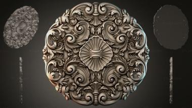 Round decor, rosettes Ceiling rosette with scrolls and shells 3d model
