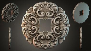 Round decor, rosettes Square ornament with volutes and shells 3d model
