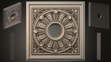 Round decor, rosettes Square coffered rosette with radial pattern and central hole 3d model
