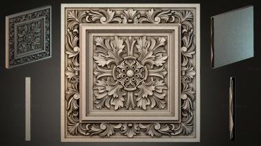 Round decor, rosettes Square coffered panel with rosette and leaves 3d model