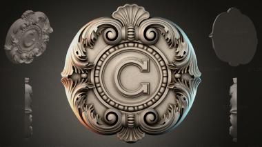 Round decor, rosettes Round rosette with acanthus leaves and the letter C 3d model