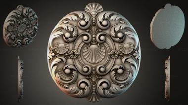 Round decor, rosettes Round carved rosette with volutes and shells 3d model