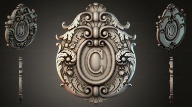 Round decor, rosettes Cartouche with oval medallion and volutes 3d model
