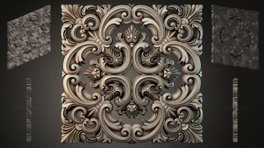 Round decor, rosettes Square panel with swirls and a floral center 3d model