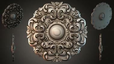 Round decor, rosettes Ceiling rosette with relief swirls and a central sphere 3d model