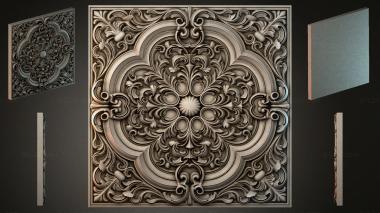 Round decor, rosettes Square panel with symmetrical floral pattern 3d model
