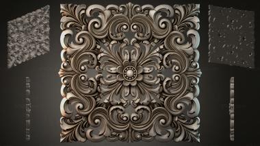Round decor, rosettes Square panel with swirls and a central flower 3d model