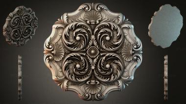 Round decor, rosettes Decorative panel with symmetrical swirls and shells 3d model