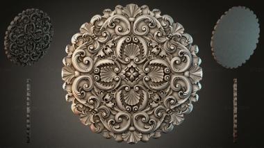 Round decor, rosettes Round carved rosette with volutes and shells 3d model