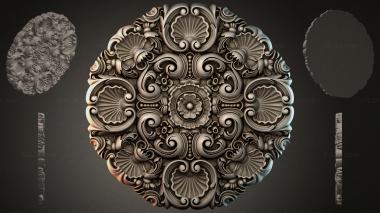 Round decor, rosettes Round rosette with swirls and shells in a classic style 3d model