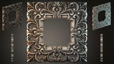 Round decor, rosettes Square frame with volutes and scrolls in the Renaissance style 3d model