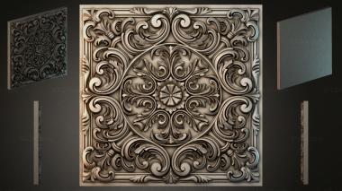 Round decor, rosettes Square panel with volutes and a central rosette 3d model