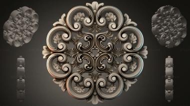 Round decor, rosettes Baroque rosette with volutes and floral motifs 3d model