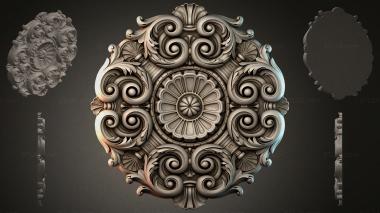 Round decor, rosettes Classic rosette with curls and a central flower 3d model