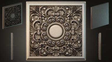 Round decor, rosettes Ceiling panel with a round rosette and curls 3d model