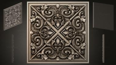 Round decor, rosettes Panel with volutes and floral ornament in a classical style 3d model