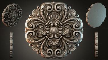 Round decor, rosettes Carved square ornament with scrolls and fans 3d model