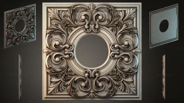Round decor, rosettes Square panel with a round medallion and volutes 3d model