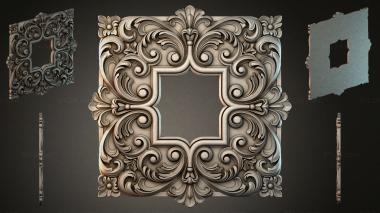 Round decor, rosettes Square frame with swirls and leaves 3d model