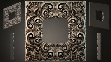 Round decor, rosettes Square frame with volutes and acanthus leaves 3d model