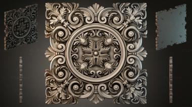 Round decor, rosettes Square panel with a round rosette and acanthus volutes 3d model